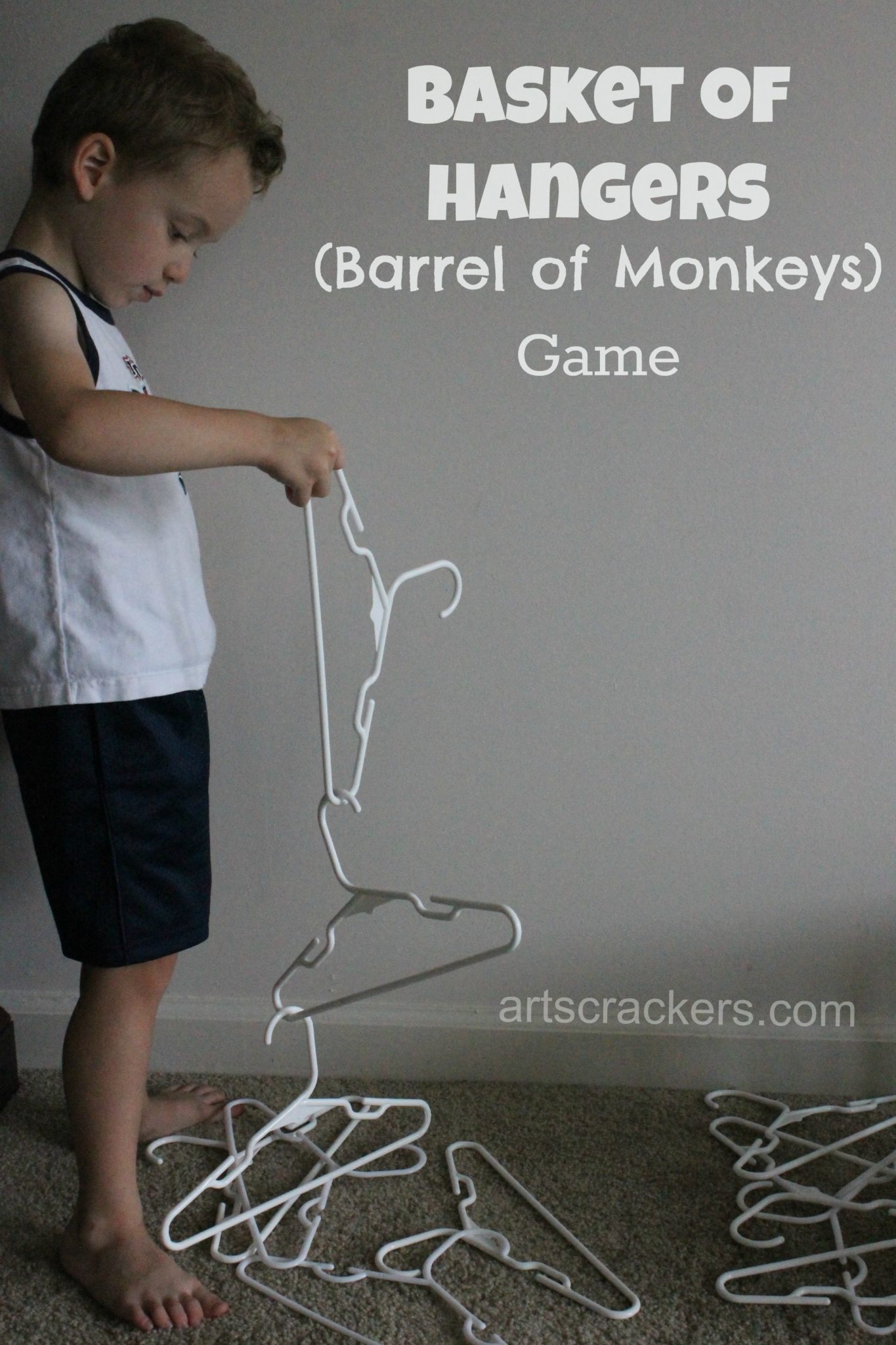 DIY Barrel of Monkeys Game Using Hangers