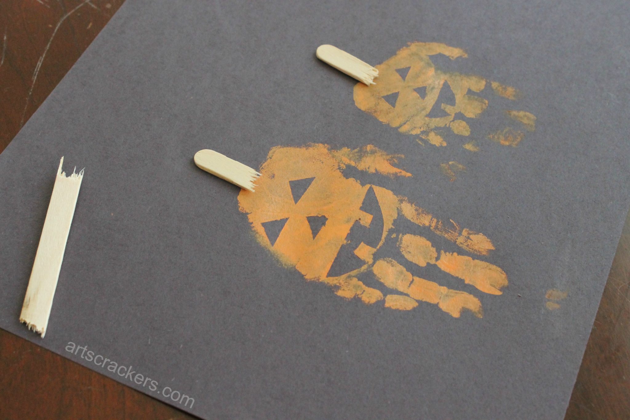 Handprint Pumpkins Popsicle Stick Stems