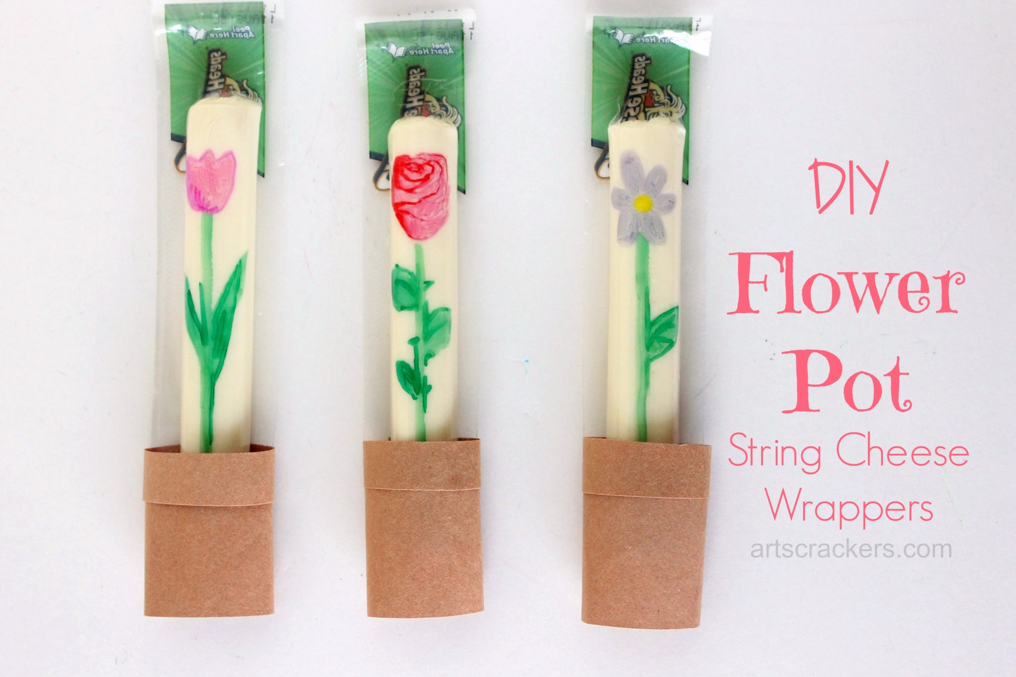 DIY Flower Pot String Cheese Wrappers
