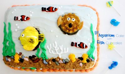 Aquarium Cake with Fish Cupcakes