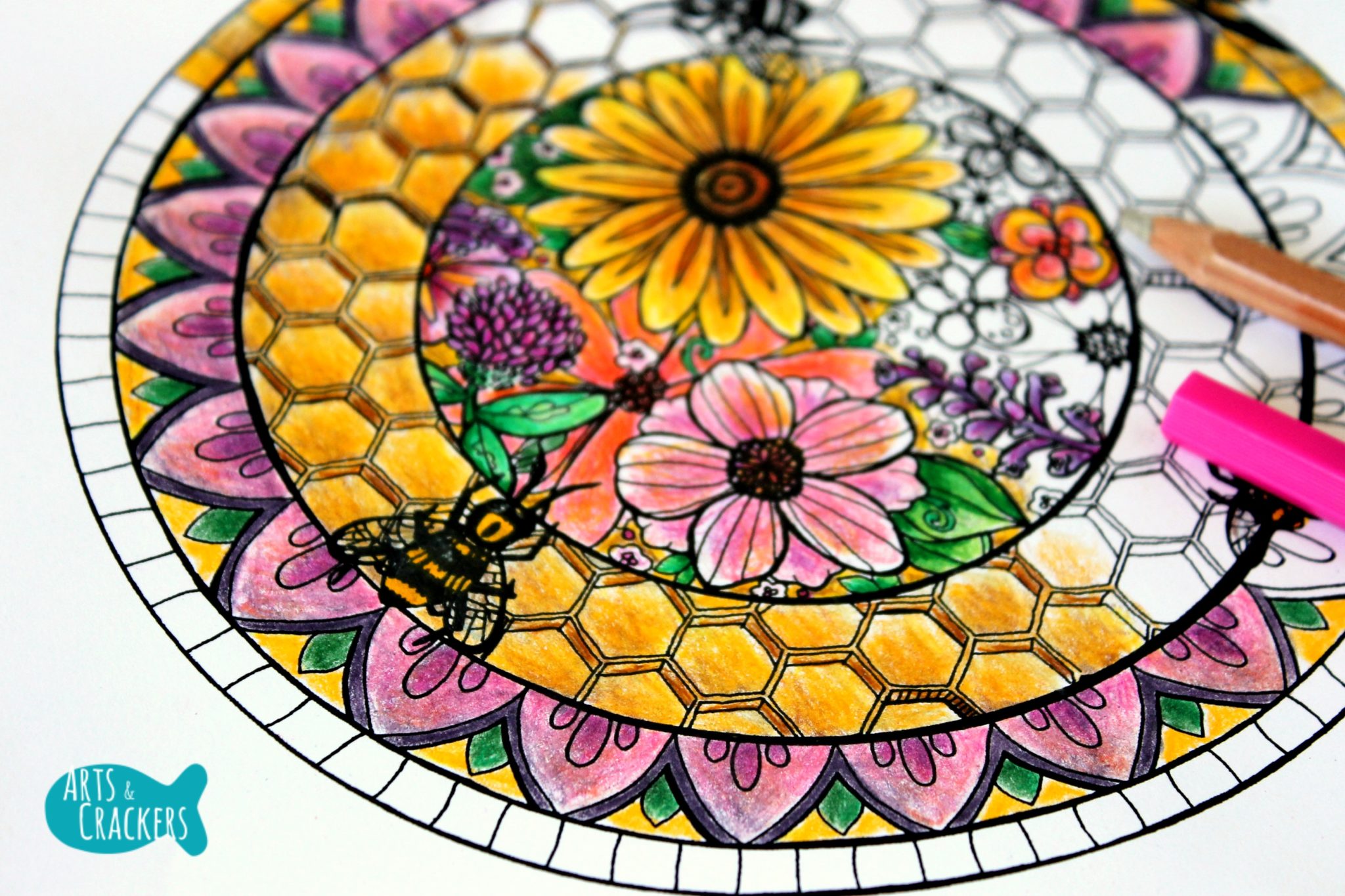 FREE Honey Bee Hive Mandala Adult Coloring Page