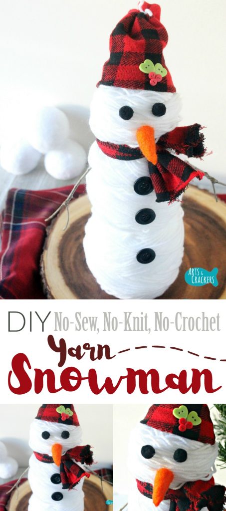 Even if you're not so crafty, this cute snowman is a cinch. The whole snowman took about 5 minutes to make and is made of beautiful white yarn | Snowman | Snowman Craft | Cute Snowman | Winter Craft | DIY Snowman | Yarn Snowman | Yarn Craft | Knitting | Not So Crafty | Easy Crafts | Simple Crafts | Christmas Crafts | Holiday Decor | Winter Decor | No-Sew | Make with Yarn | Handmade | Make with Socks | 5 Minute Crafts | Yarn Stein