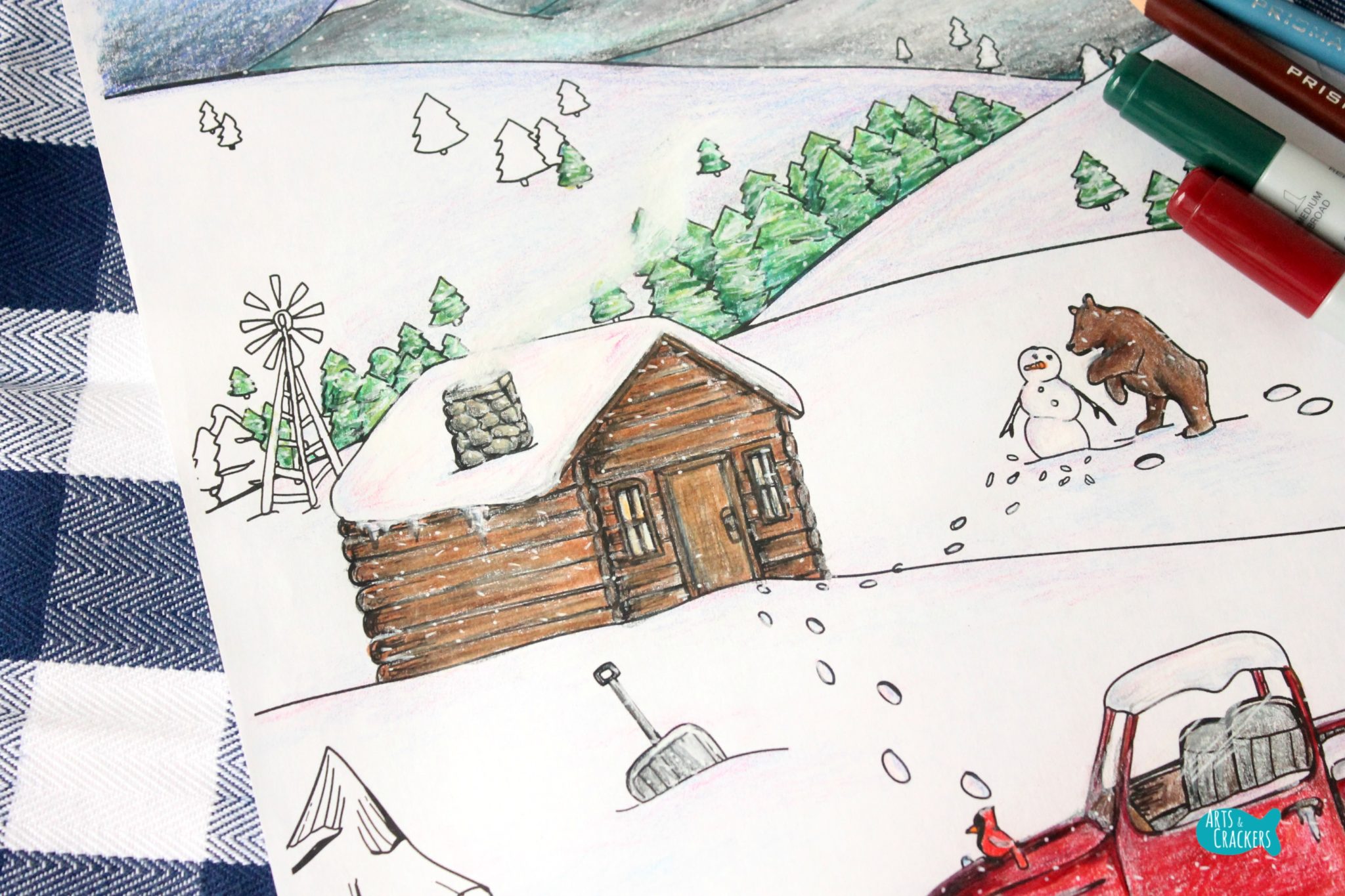 Country Winter Coloring Page for Adults Graphic by MN DeSign