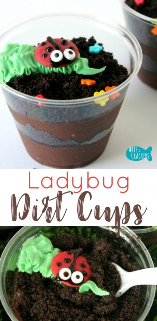 If you're looking for a fun spring or summer treat, you'll love these ladybug dirt cups, pudding cups with little red ladybugs are perfect for school treats or summer and spring desserts.