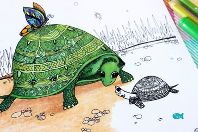 "Turtles Together" Turtle Coloring Page for Adults - Arts and Crackers