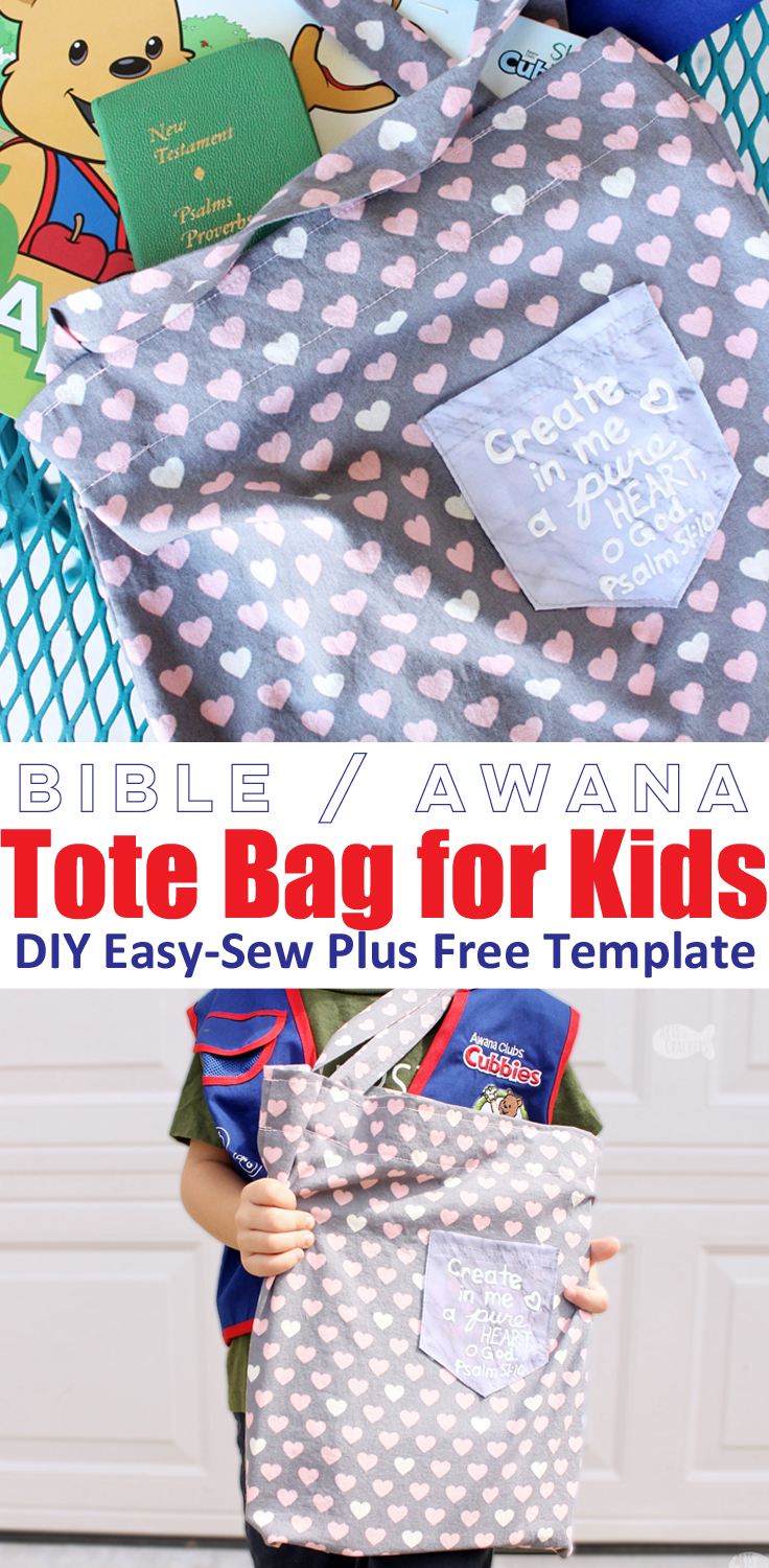 Give your child's Bible or AWANA book a special place with this DIY Bible Bag for Kids, an Easy-Sew Beginner Tote Bag Tutorial and Bible Bag Pattern; it also makes a fun, personalized AWANA bag.