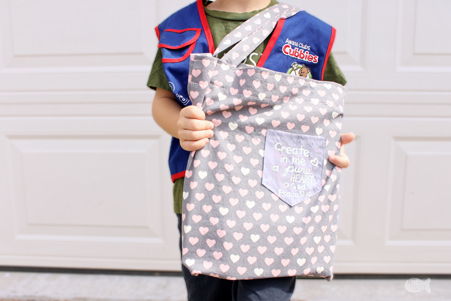 Give your child's Bible or AWANA book a special place with this DIY Bible Bag for Kids, an Easy-Sew Beginner Tote Bag Tutorial and Bible Bag Pattern; it also makes a fun, personalized AWANA bag.