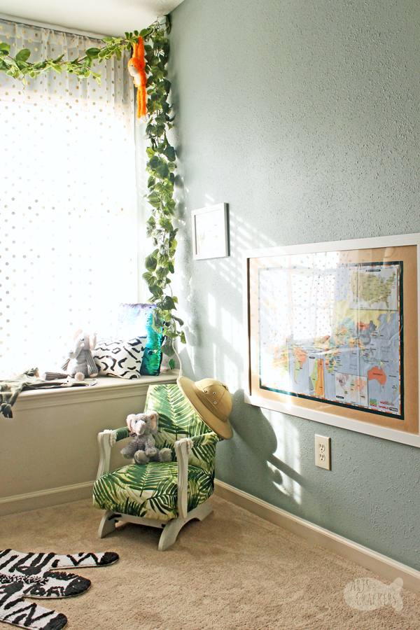 Get wild about reading with this gorgeous Jungle Book Nook Makeover - the perfect reading nook for big and little readers to get lost in a good book | Reading Corner | Book Nook | Jungle Animals | Minted Art | Book Lovers | Early Readers | Safari | Room Makeover | Interior Design | Home Decorating | Kids Room Ideas | Homeschool | Learning Center | Montessori | Minted Home