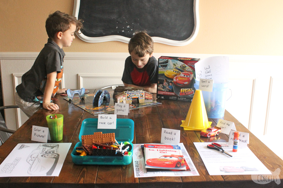 Kids will love this educational Cars-themed activity table that is easy to set up for hours of fun learning | Disney Cars | Cars 3 | Kids Activities | Learning Activities | Car Activities | Rainy Day Activities | #kidsactivities #teachers #rainyday #earlychildeducation #homeschoolresources #activitytable #boardgames #cars3 #disney #k5 #2ndgrade #childhood101