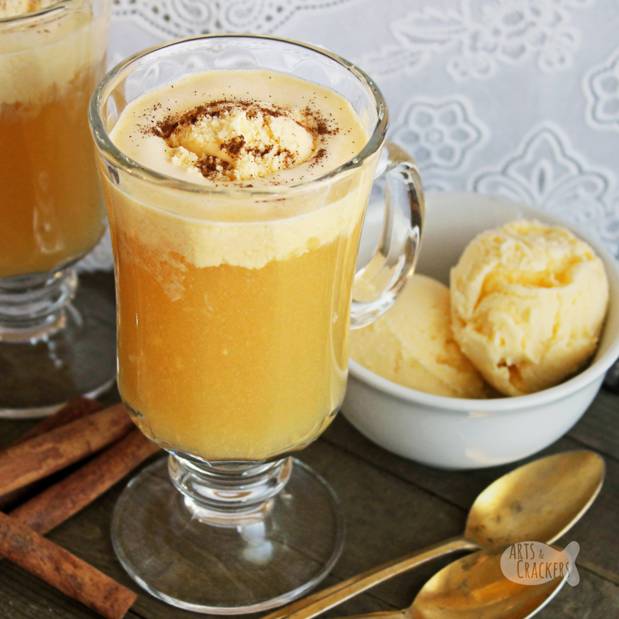 A delicious combination of apple cider and apple pie, everyone will love this gluten-free slow cooker Hot Apple Pie Party Punch with an optional scoop of ice cream | punch recipes | apple pie cider | slow cooker beverages | gluten free | thanksgiving drinks | apple cider drink #glutenfree #partypunch #recipe