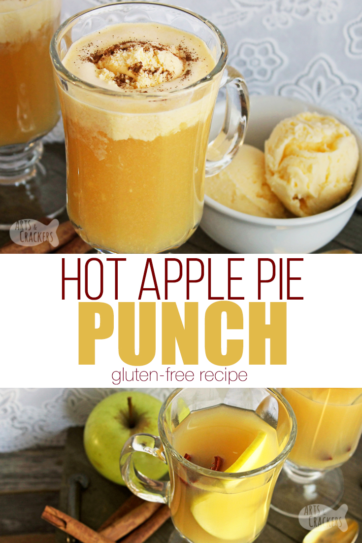 A delicious combination of apple cider and apple pie, everyone will love this gluten-free slow cooker Hot Apple Pie Party Punch with an optional scoop of ice cream | punch recipes | apple pie cider | slow cooker beverages | gluten free | thanksgiving drinks | apple cider drink #glutenfree #partypunch #recipe