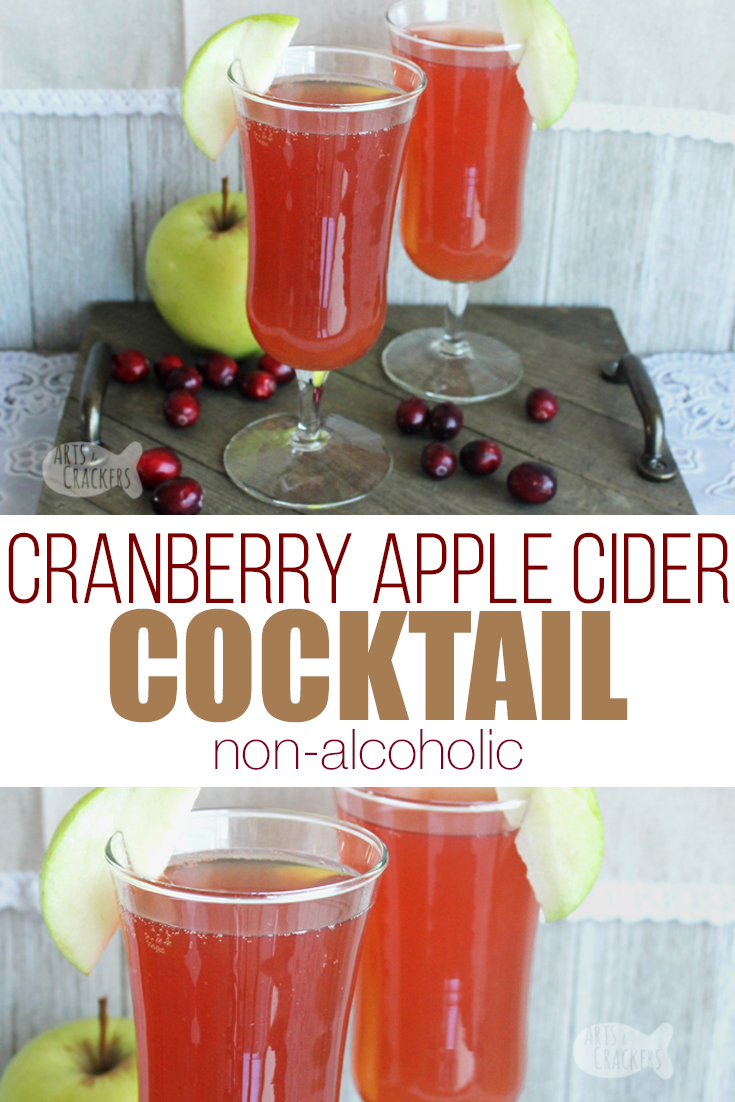 This non alcoholic Cranberry Apple Cider Cocktail will be a hit with everyone at your party. Make it in individual cups or as a party punch | cran-apple | party punch | Thanksgiving beverages | Thanksgiving punch | Thanksgiving drinks | mocktail recipes | apple cider cocktail | Fruit drinks for Thanksgiving | Cranberry Juice Cocktail #thanksgiving #recipe #beverages