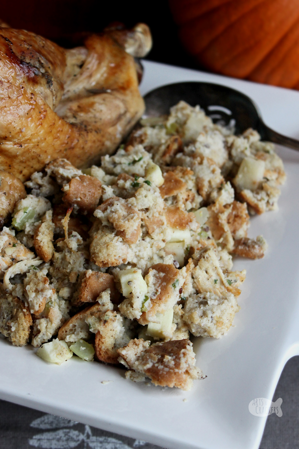 This delicious gluten-free Turkey Apple Stuffing is flavorful and filling and has a great texture. Serve it as a Thanksgiving side dish, an alternative Thanksgiving entree or make it with Thanksgiving leftovers | stuffing recipe | gluten free recipe | gluten-free stuffing | unique stuffing recipe | Thanksgiving dressing | Thanksgiving leftovers recipe | Thanksgiving recipe #glutenfree #thanksgiving #recipe