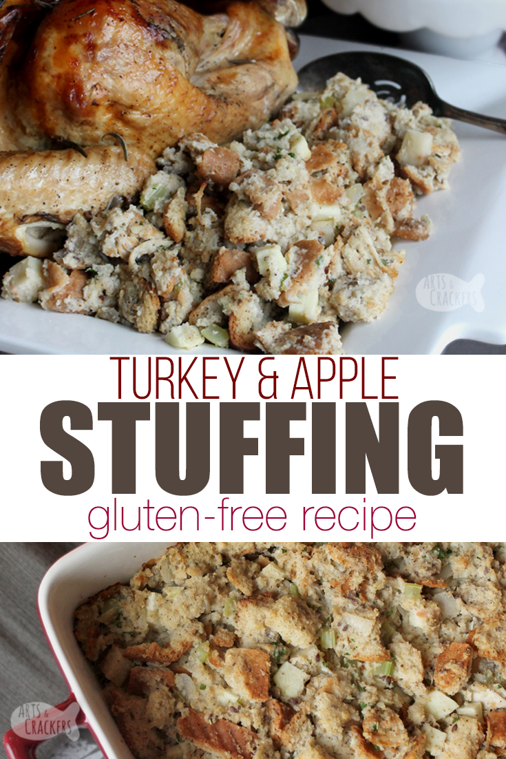 This delicious gluten-free Turkey Apple Stuffing is flavorful and filling and has a great texture. Serve it as a Thanksgiving side dish, an alternative Thanksgiving entree or make it with Thanksgiving leftovers | stuffing recipe | gluten free recipe | gluten-free stuffing | unique stuffing recipe | Thanksgiving dressing | Thanksgiving leftovers recipe | Thanksgiving recipe #glutenfree #thanksgiving #recipe