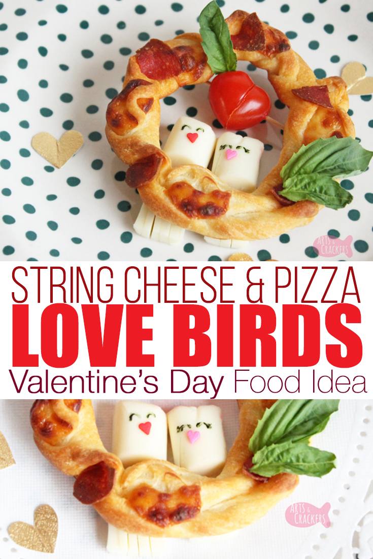Share the love with these String Cheese Love Bird Pizza Wreaths, a cute Valentine's Day snack idea | Valentine's Day Food | String Cheese Snacks | String Cheese Craft | Fun Food Ideas | Edible Crafts | Lovebirds | Fun Food for Kids | Pizza Wreath | Valentine's Day Snacks for Kids | Valentine's Day Snacks for Adults | Pizza Appetizer | Valentines Appetizers #valentinesday #funfood #foodblog