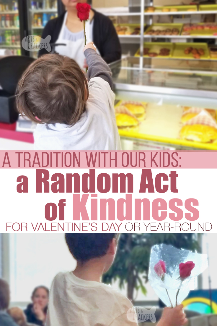 Teach your kids to show love to others with this idea for random acts of kindness for kids. It is one of our favorite Valentine's Day traditions, but can be done year-round | Valentine's Day | roses | show kindness | kindness for kids | giving | love your neighbor | life lessons for kids | raising gentlemen | moms of boys | #valentinesday #kindness #momofboys #kindnessforkids #giving