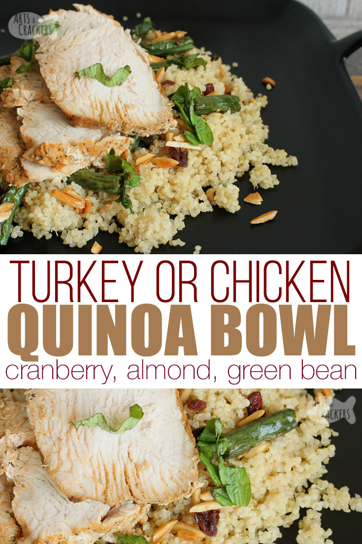 Add some protein to your diet with this simple and delicious Turkey or Chicken Quinoa Bowl Recipe. It is a delicious way to use leftover turkey from Thanksgiving or with a baked chicken breast for a weeknight dinner | dinner recipes | quinoa recipes | leftover turkey recipes | family dinner recipes | family meal ideas | easy dinner ideas | 30 minute meals | fall recipes | quinoa salad #dinnerrecipes #foodblogger #mealideas #quinoa