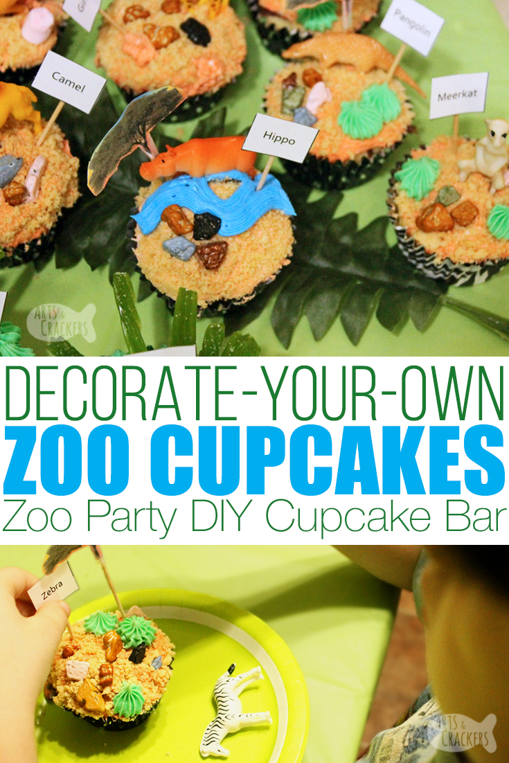Decorate your own cupcakes with this zoo habitat themed cupcake bar | zoo party | zoo birthday | zoo cupcakes | zoo cake | safari cupcakes | DIY cupcakes | cupcake bar | zoo habitat activity | zoo activity | activities for kids | kids activity | kid birthday | birthday party activities | animal cupcakes | kid made food | kids in the kitchen | cupcakes for kids | kid cakes | #birthday #zoo #cupcakes #cakedecorating