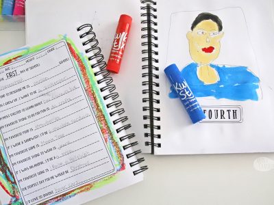 Make this DIY Every Year Book to record your child's first and last days of school. This School Years Memory Book for Kids is fun and makes a great keepsake that is easy to store away for each year from preschool through high school. Print the free questionnaire and labels to make your own! #backtoschool #journal #kidsactivities | kids journal | first day of school | back to school | last day of school | art project for kids | yearbook | Kwik Stix