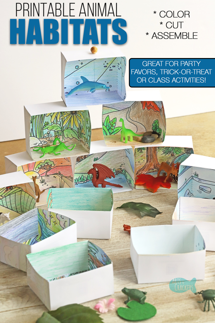 Color, cut, fold, and assemble these adorable animal habitat dioramas. These are fun for trick-or-treaters, zoo birthday party favors, classroom activities for animal units, book reports, and more! 3D Paper Box Template | Animal Habitats | Animal Lesson Plans | Paper Craft | Coloring Pages | Kids Party Favors | Kids Crafts | Kids Activities | Educational Activities | Printables | #trickortreat #coloringpage #kidsactivity @papercraft